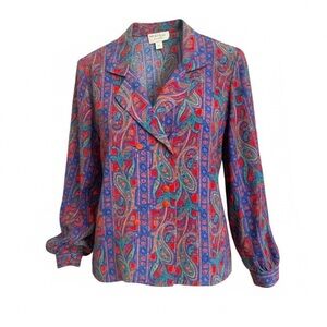 Elite Vintage Double Breasted Jacket / Top, Vibrant Paisley Colours Wrinkle Free